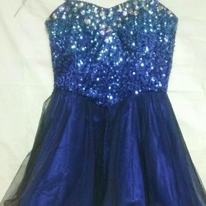 Blue Sequined Mini Cocktail Dress Size 7/8